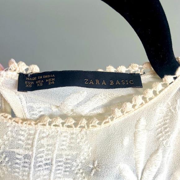Zara Embroidered Cream Blouse Long Sleeve Size XS - Picture 3 of 3